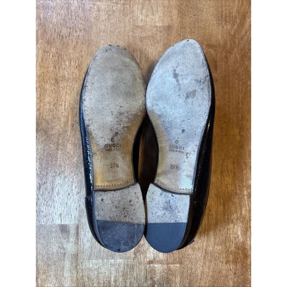 Gucci Loafers Web Grossgain Horsebit Black Patent Flats Shoes Sz 37.5 Mocassins - Picture 5 of 8